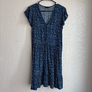 Banana Republic Navy Blue White Button Geometric Polka Dot V-Neck Mini Dress M